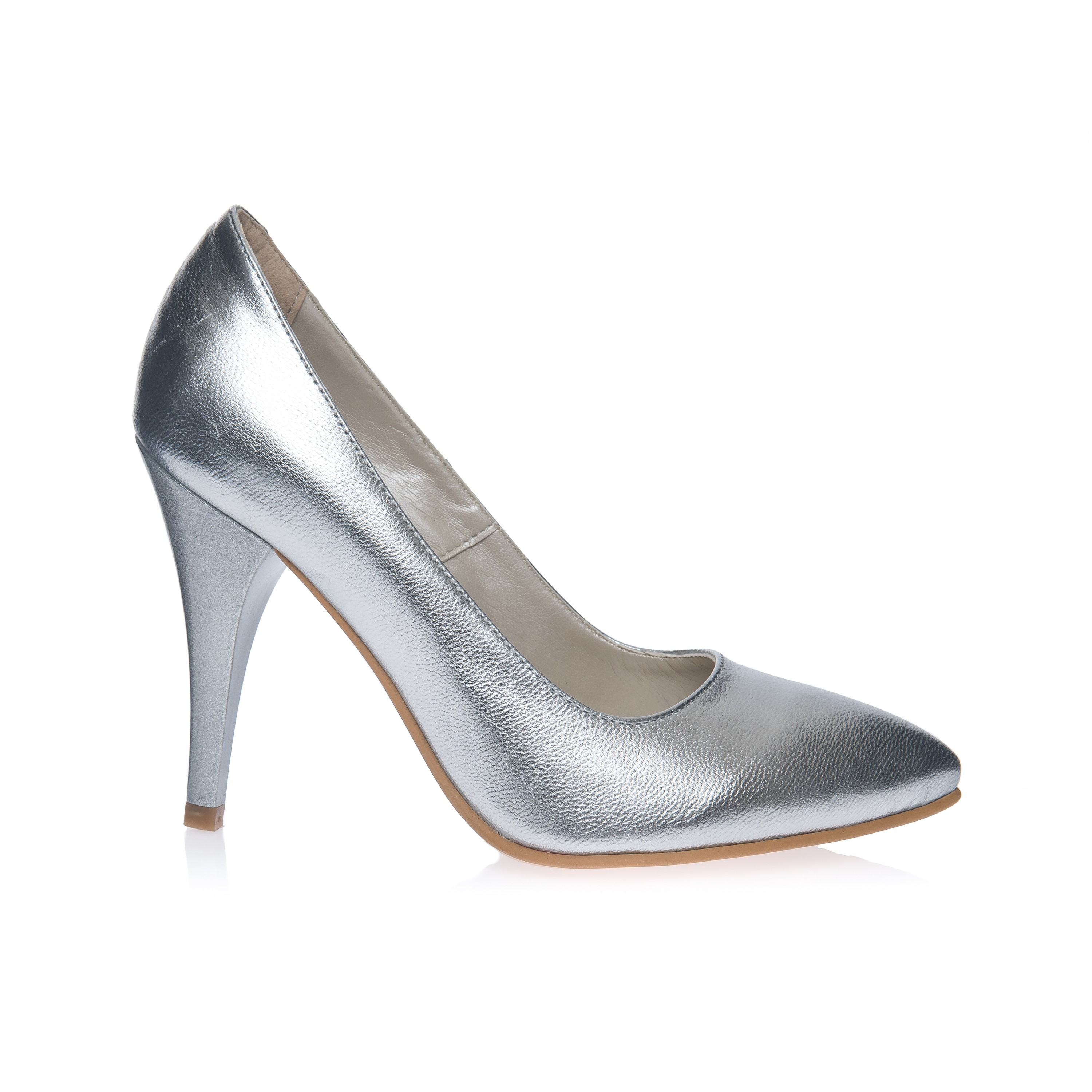 Pantofi dama stileto din piele naturala - Argintiu - 2691 AR