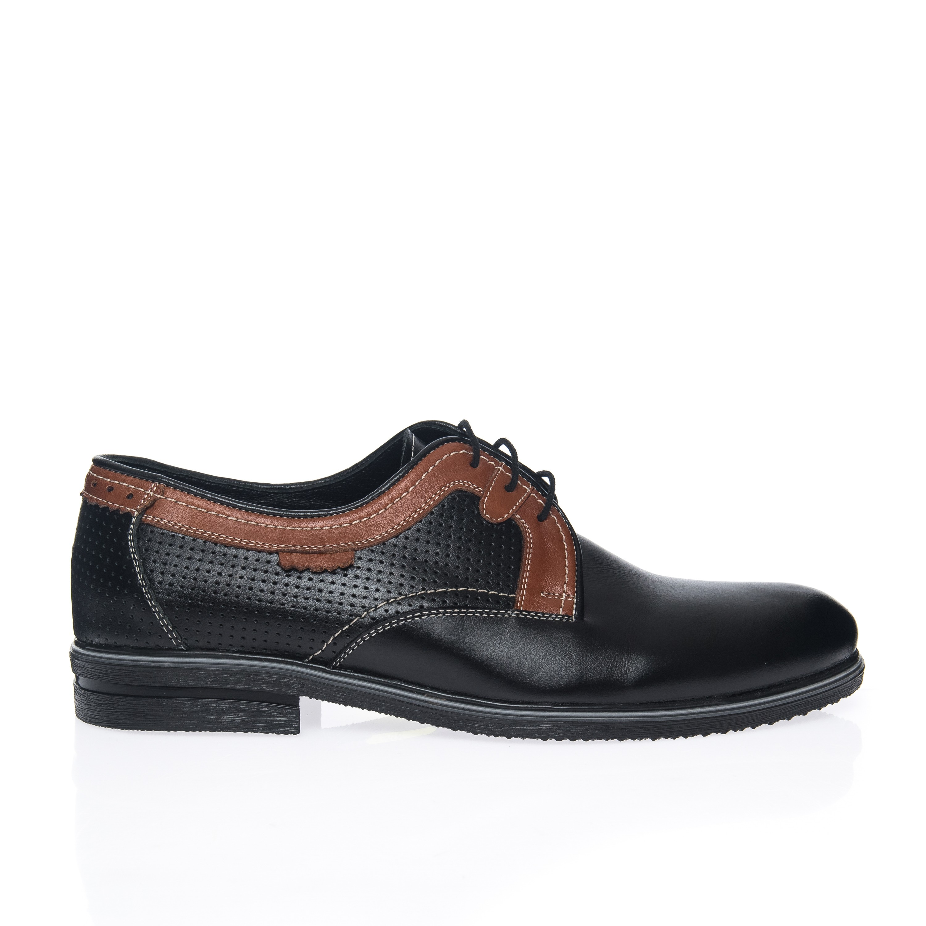 Pantofi barbati din piele naturala - Negru Box+Maro - 408 NB+M
