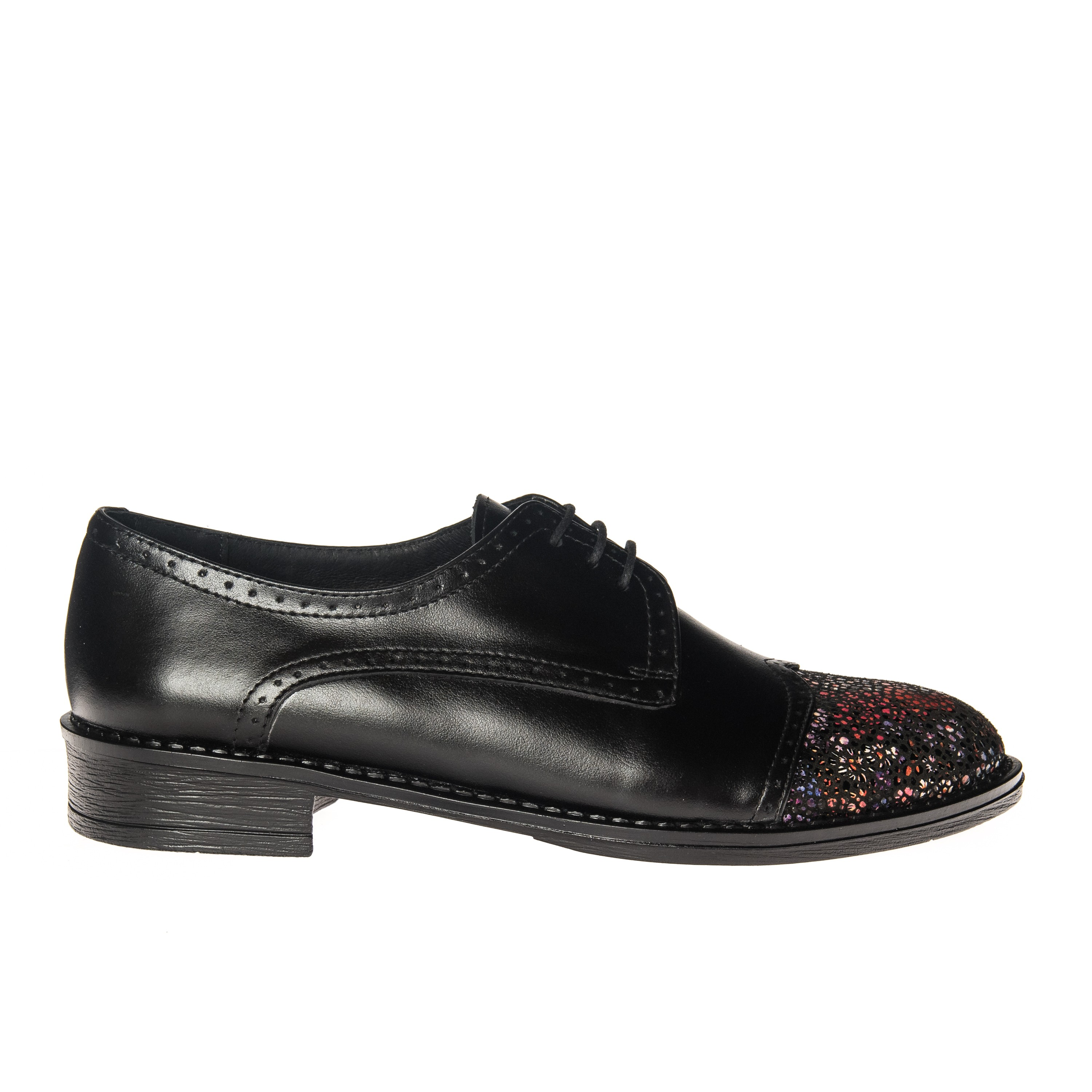 Pantofi dama din piele naturala - Negru varf cu flori - G11 NVF