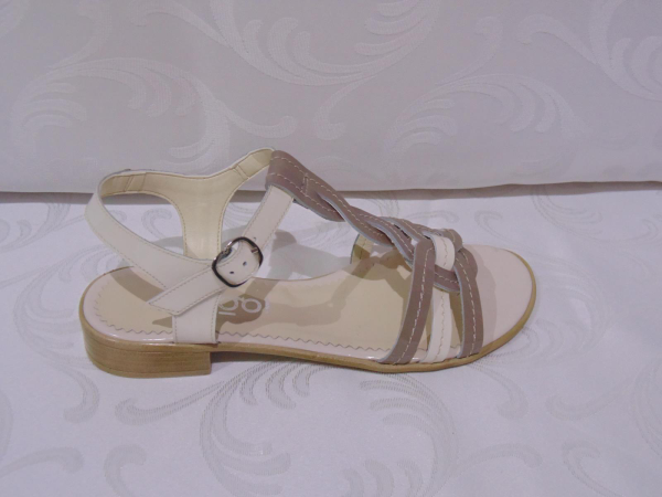Sandale talpa joasa caffe / bej din piele naturala - Prego - 405L