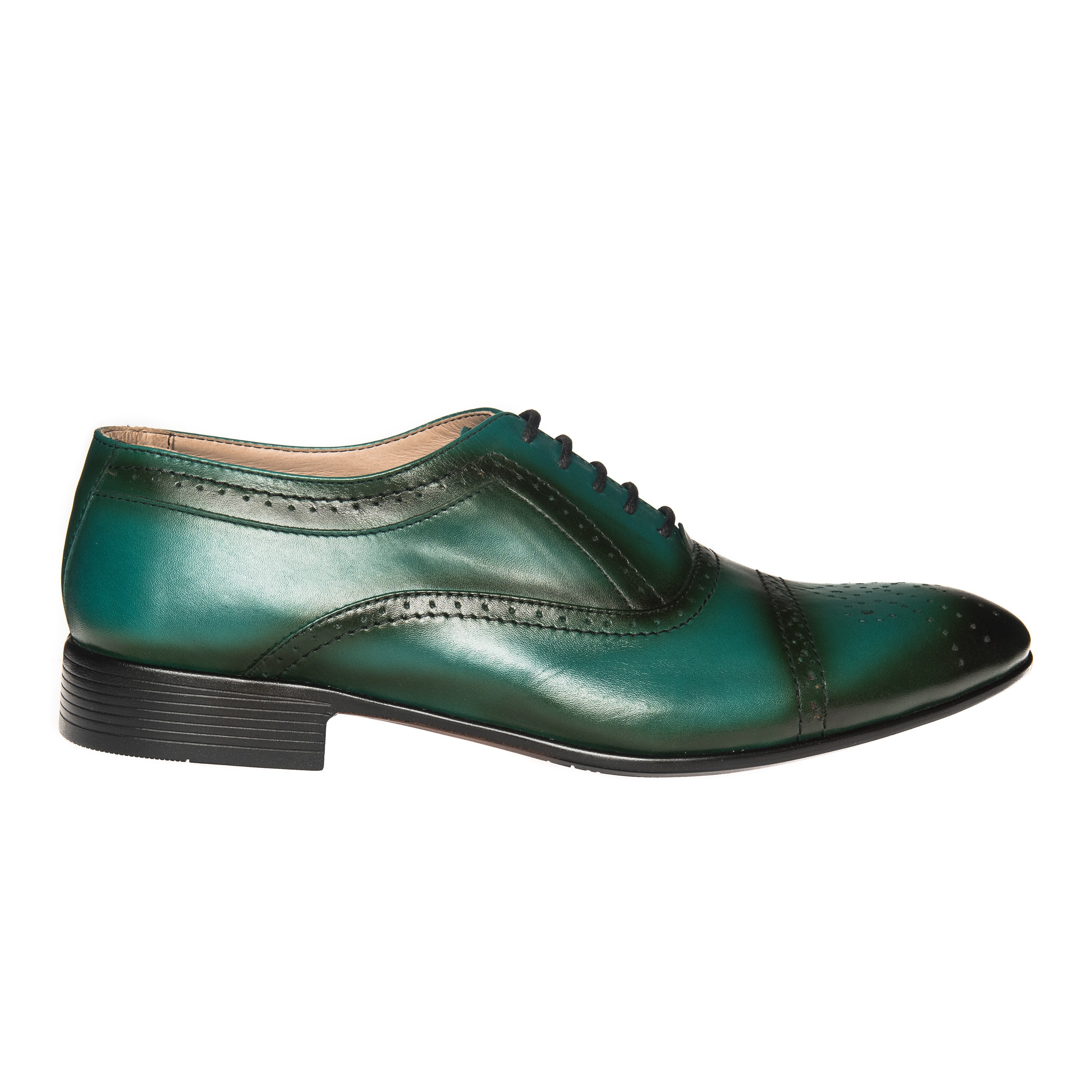 Pantofi barbati din piele naturala - Verde cu Varf Negru - 404 VVN