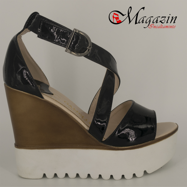 Sandale cu platforma din piele naturala - Gamelli 955 Negre