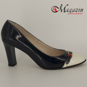 Pantofi dama office bleumarin si alb piele naturala lacuita - Giulio 0541-742