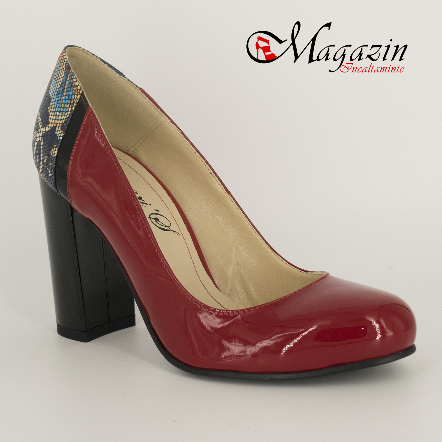 Pantofi rosii cu imprimeu floral din piele naturala lacuita Corvaris - 334