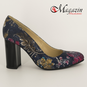 Pantofi piele bleumarin cu imprimeu floral - Corvaris 410x Floral