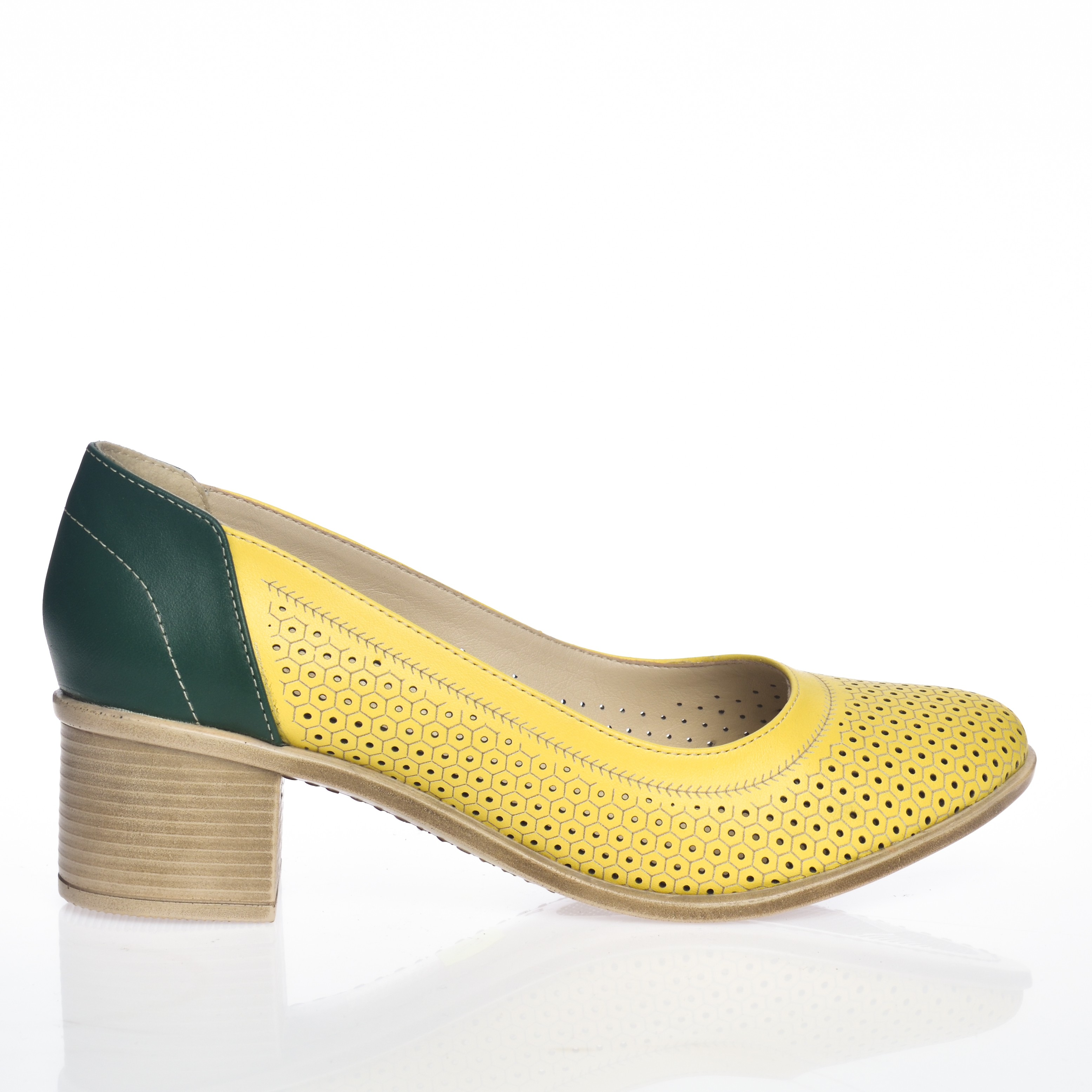 Pantofi dama din piele naturala - Galben cu Verde - T12 GV