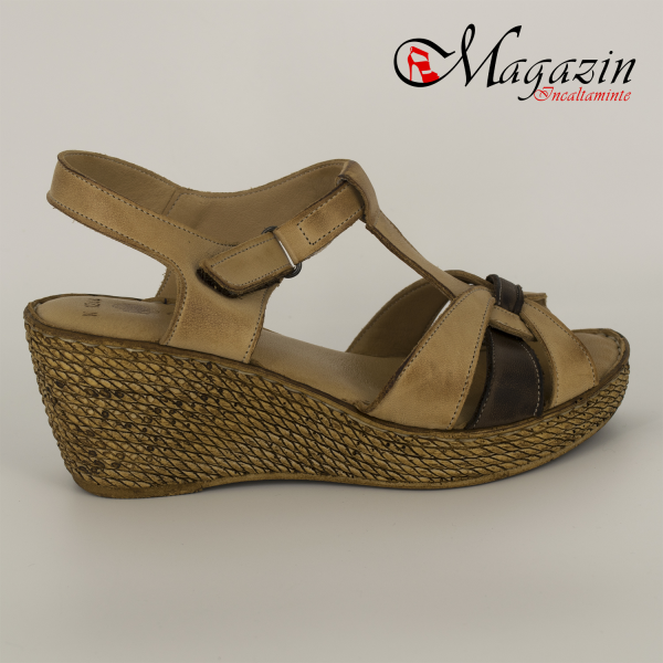 Sandale Dama cu Platforma din Piele Naturala Cappuccino - Maro - Talpa Antistres - Caspian Sea - 1244